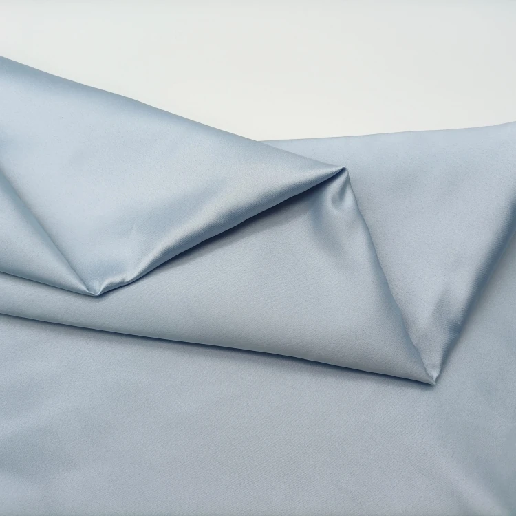 Best Selling Breathable 100%Polyester Blue Silk Matte Satin Fabric for Elegant Party Dress