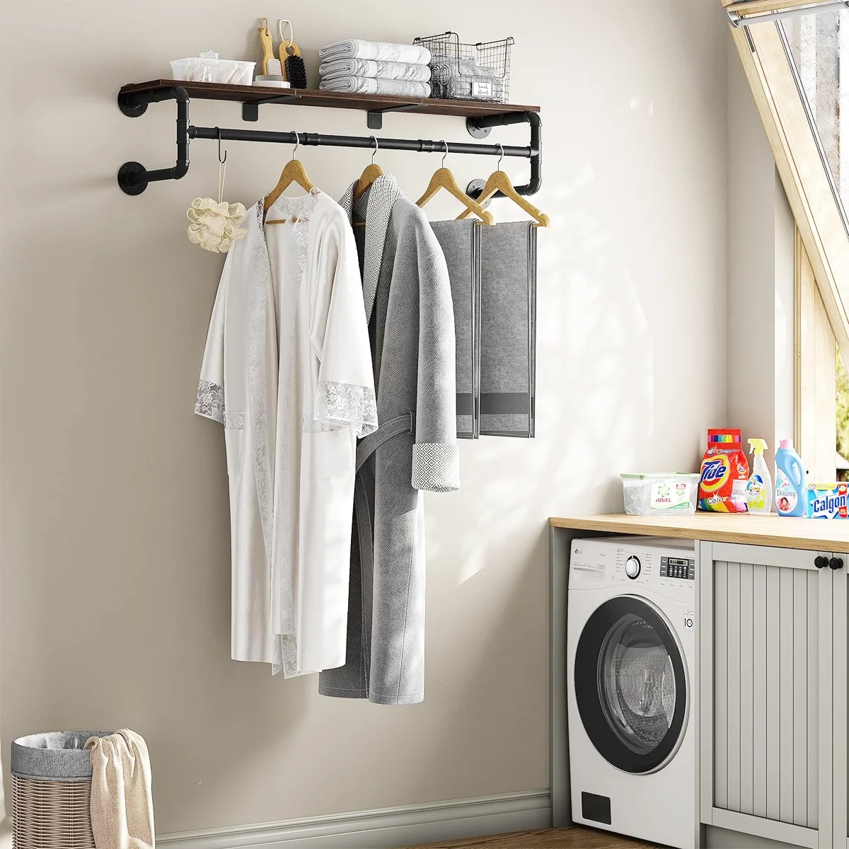 Industrial Metal Pipeline Hangers for Kitchen & Living Room Wall-Mounted Single-Tier Art-Themed Bathroom Wardrobe