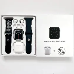 Original Series 8 T55 pro max smart watch with tws earphones BT Call Men Sports Fitness Smart Band Custom dial smartwatch