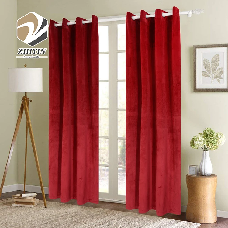 New products soild soft feeling red velvet curtains for the living room ready made