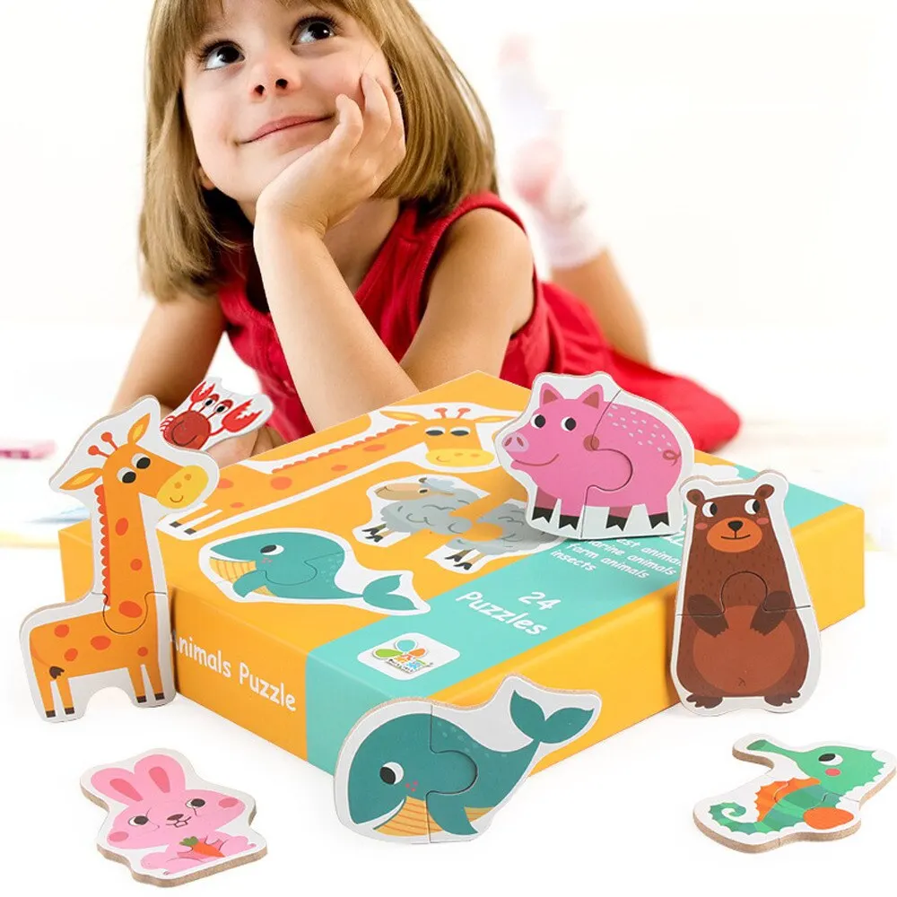 TS Kids Large Matching Puzzles Wood Animal Cognition Puzzle Fruit Learning Educational Toy Family/Party Game
