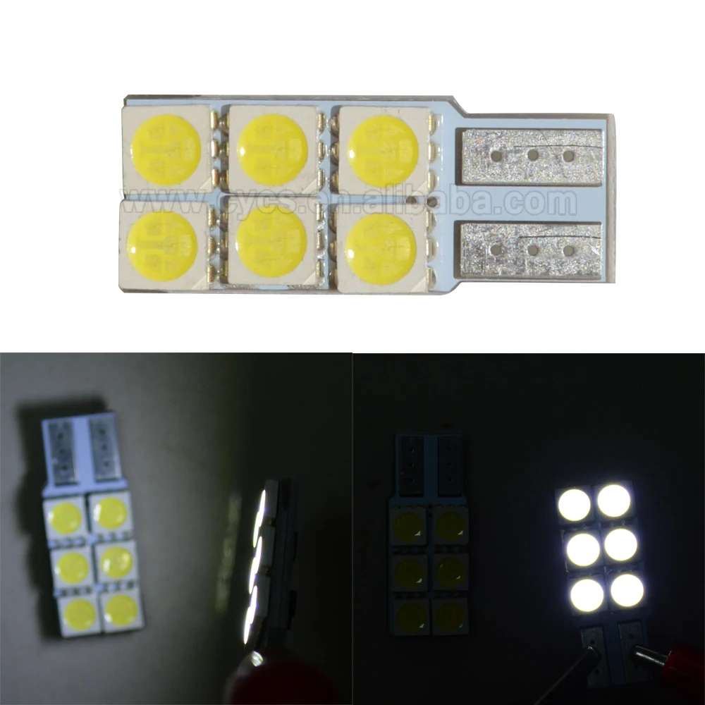 Super bright white Non-polar 194 186 W5W T10 6SMD 5050 canbus LED auto car light bulbs