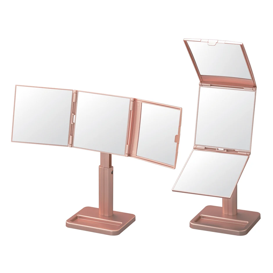 Wholesale double-magnification high transparency square makeup cosmetic 3 mirrors