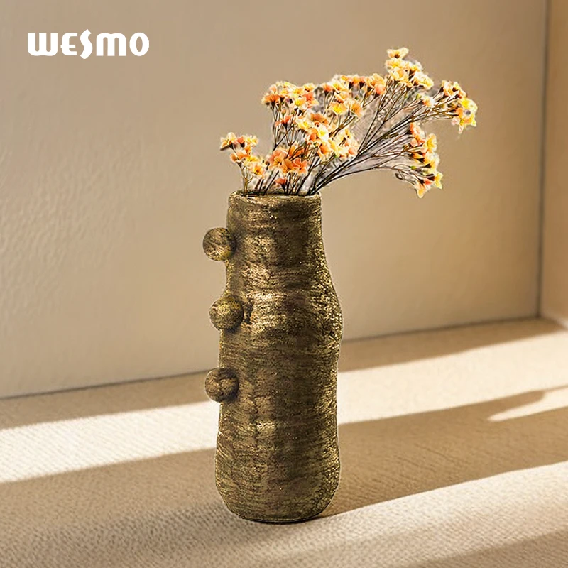 Luxury archaize color spray painting resin gold flower vase table decoration for home plant pot vase desk decor