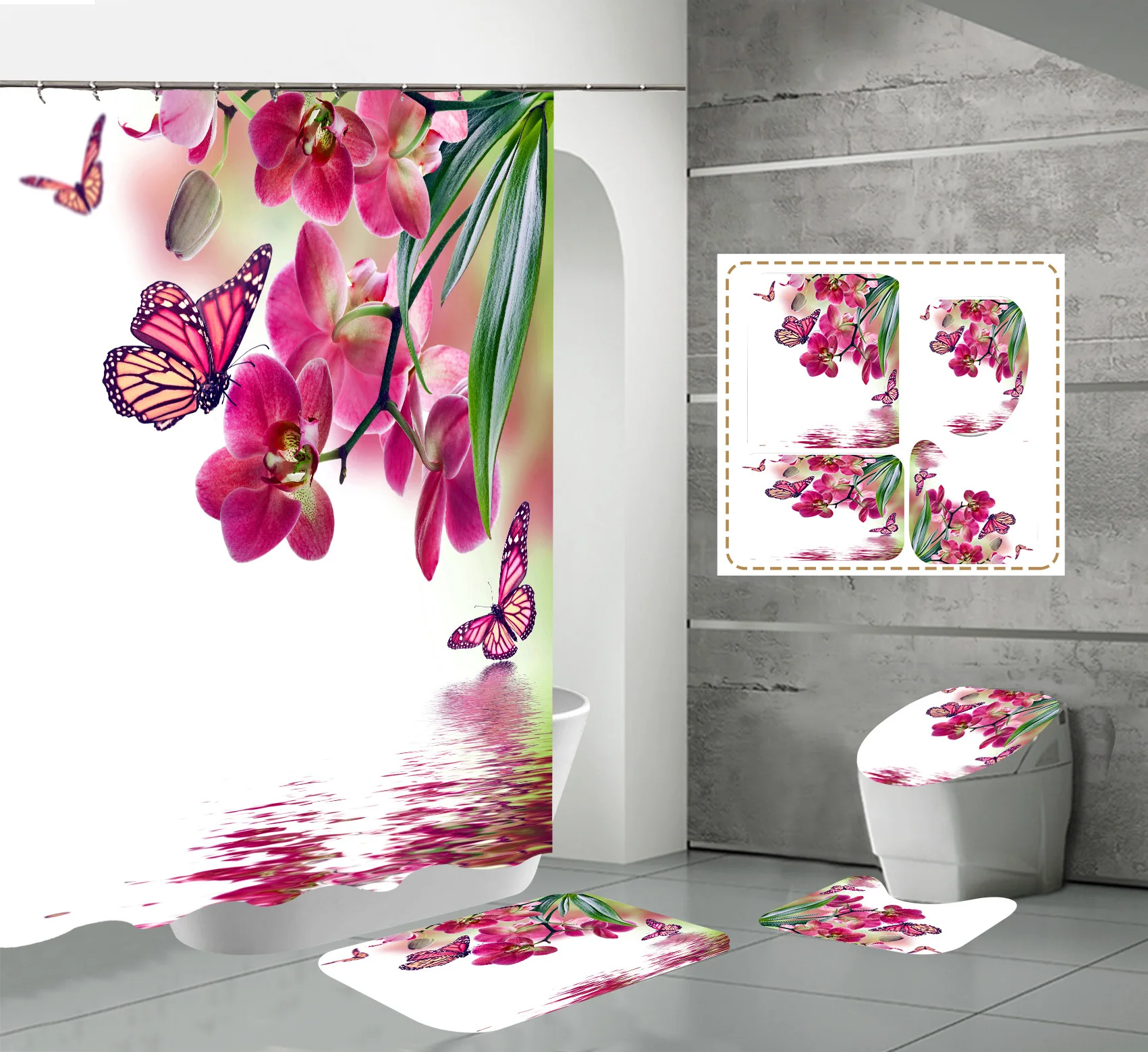 Butterfly Shower Curtains with Hooks Floral Watercolor Flowers Fabric Curtains for Bathroom Decor Shower Curtain