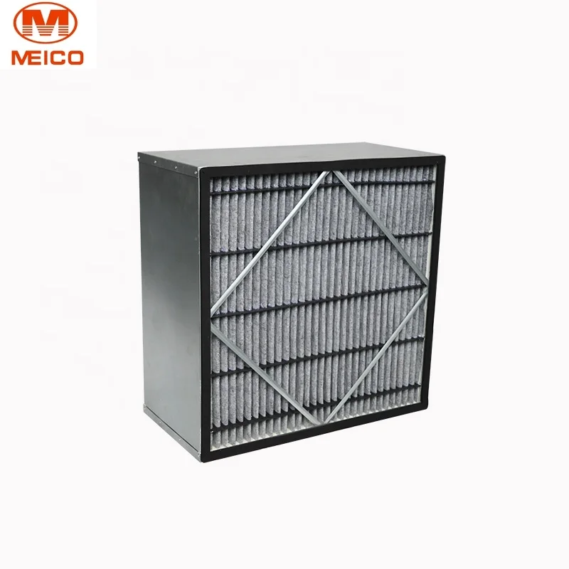 HEPA Chemical Filter Pleat Air Filter Galvanized Frame Pleated Box Filter Chemical Resistance Air Clean Equipment
