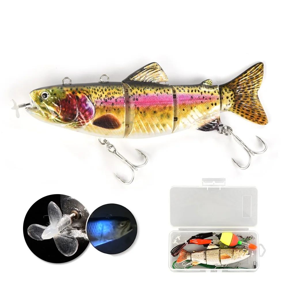 Lureking Factory Supplier W0808 New 5.12inch 35g Electric LED Fishing Bait Robotic Swimming Fish Lure USB Charging