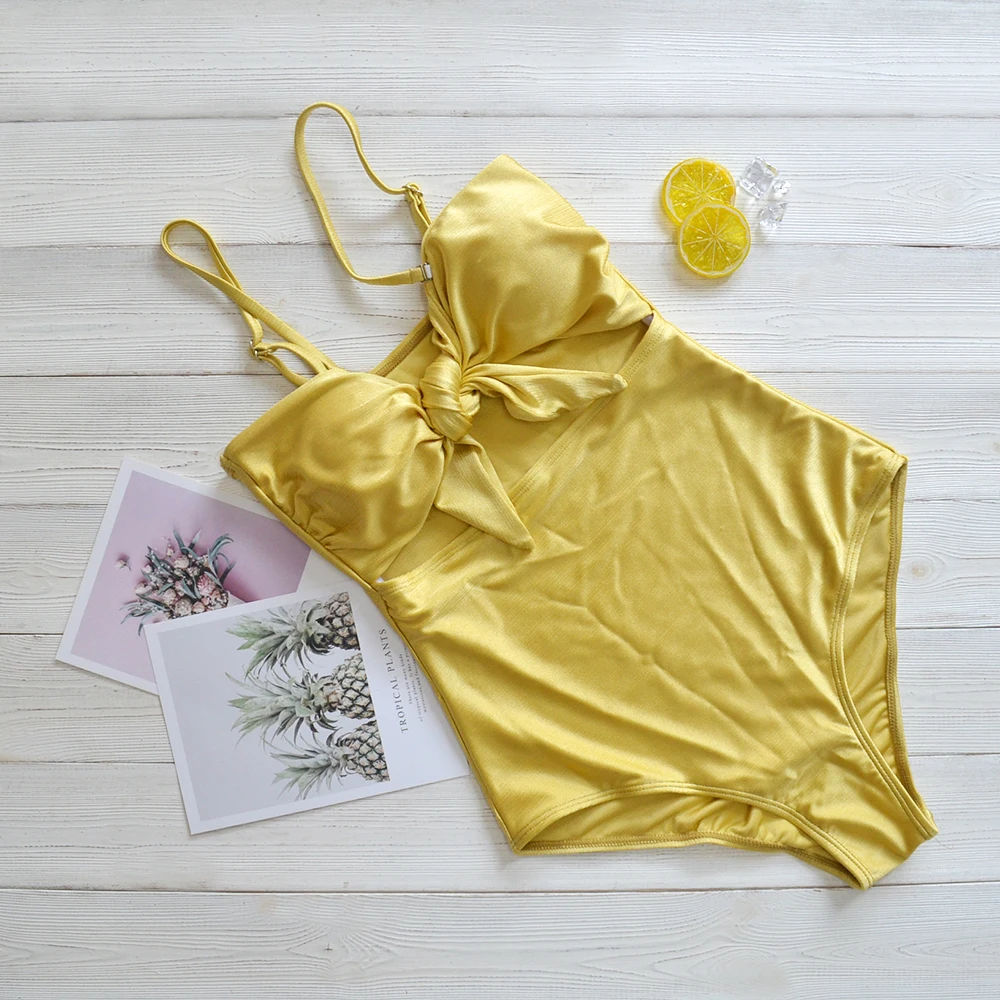 Solid Color Women One Piece Swimsuit Sexy Thong Monokini Swimwear Gold Glitter Woman Bikinis Special Fabric Beachwear 2020