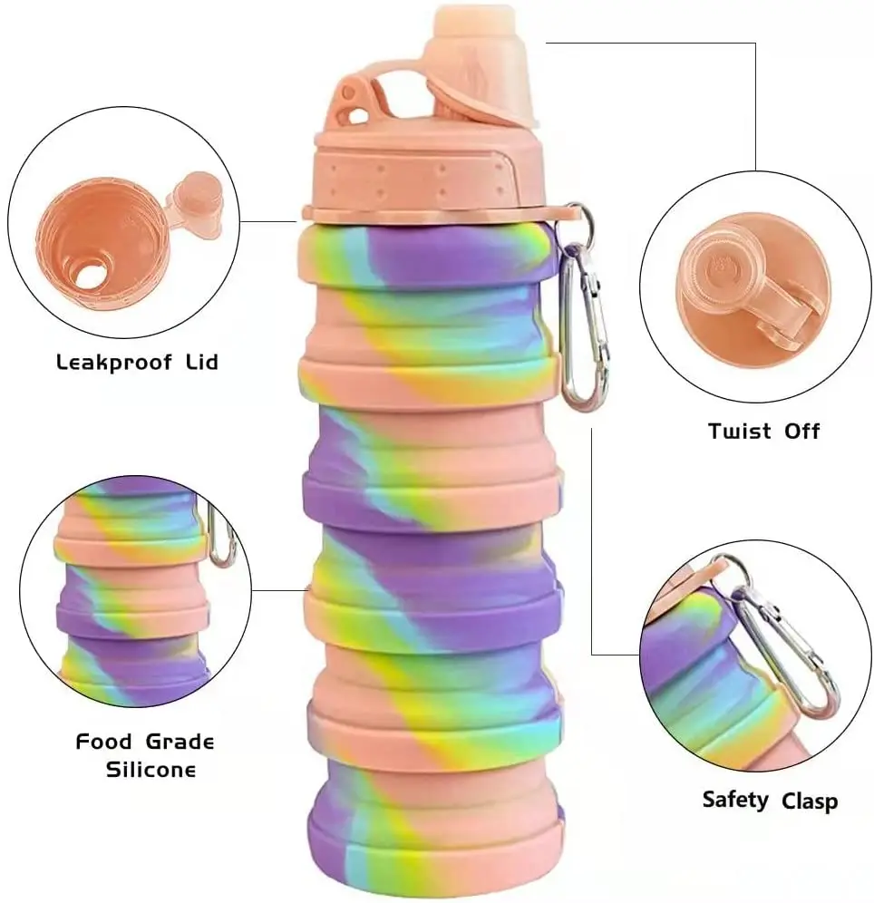 Collapsible Silicone Water Bottles BPA Free Sports Travel Bottle Folded Silicone Sports Bottle with Direct Drinking Method