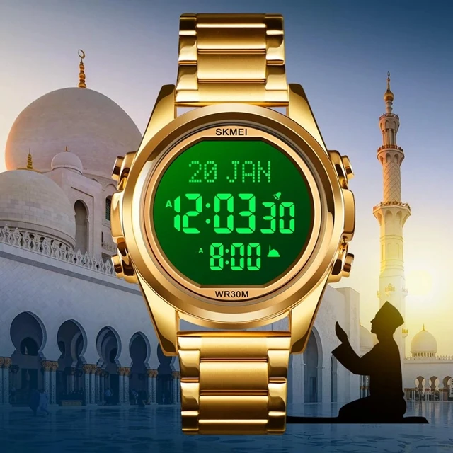 SKMEI 1667 Qibla часы с напоминанием о времени компасом Рамадан подарок мусульманский азан наручные