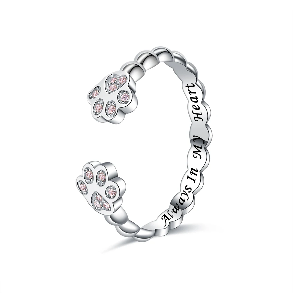 Slovehoony 925 Sterling Silver Jewelry Cats Dogs Hug Love Animal Claw Adjustable Open Rings