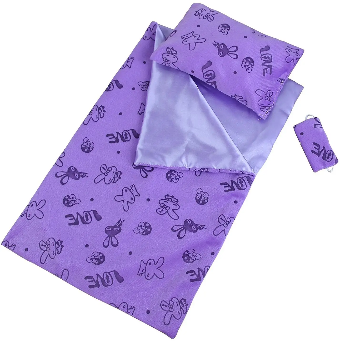 3 Pcs American 18 Inch Girl Doll Sleeping Bag, Pillow and Blindfold for 16-18 Inch Doll Sleeping Clothes and Accessories