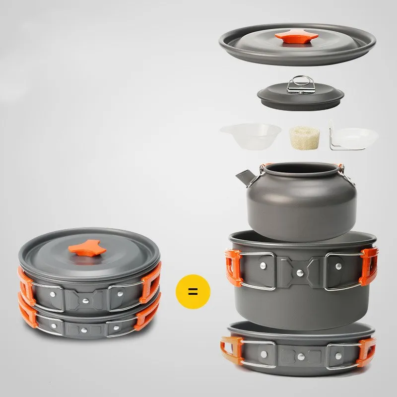 Outdoor teapot set pot with tableware set pot combination aluminum oxide material portable camping pot set teapot
