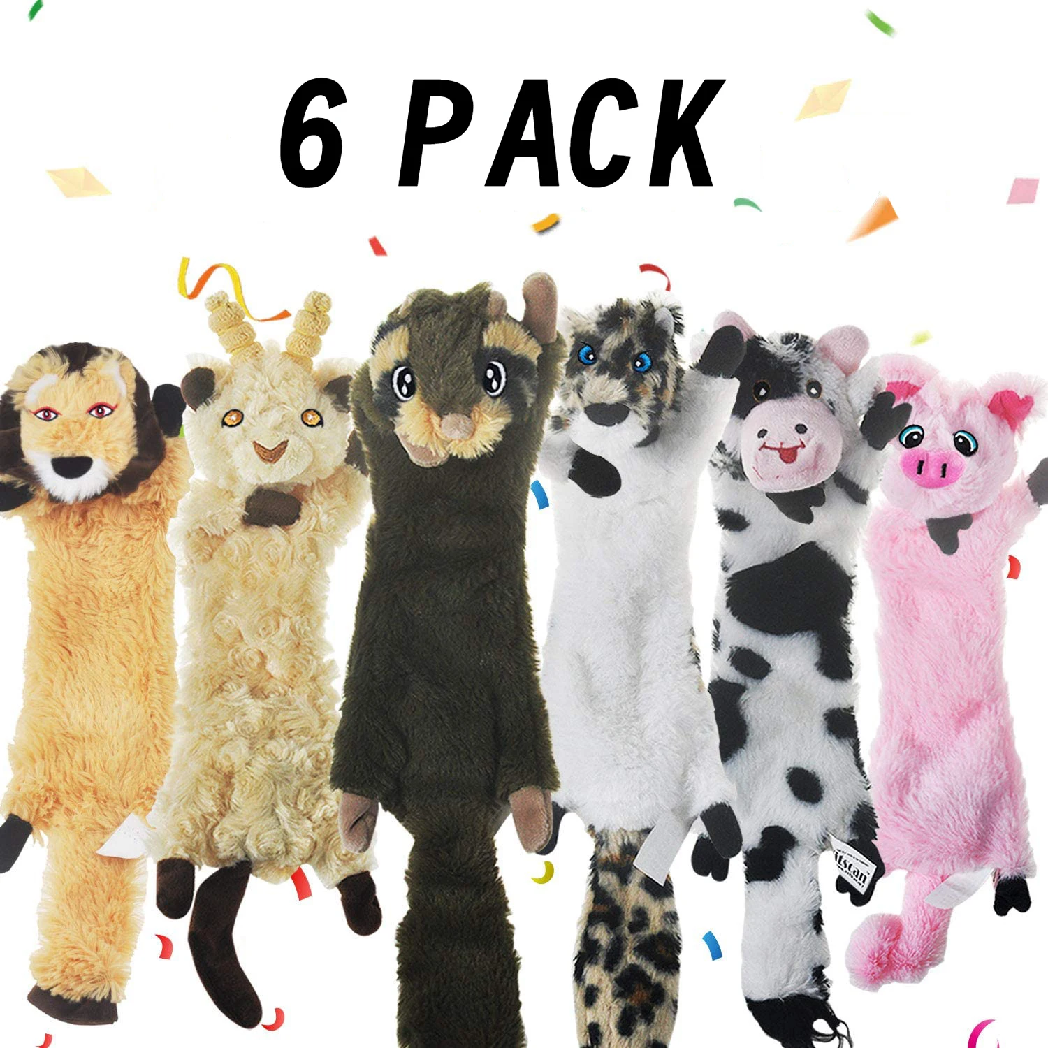 Interactive 6 Pack Pet Toys Dog Large Squeaky Toys Crinkle No Stuffing Animals Dog Plush Chew Toy for Small Medium and Large Dog