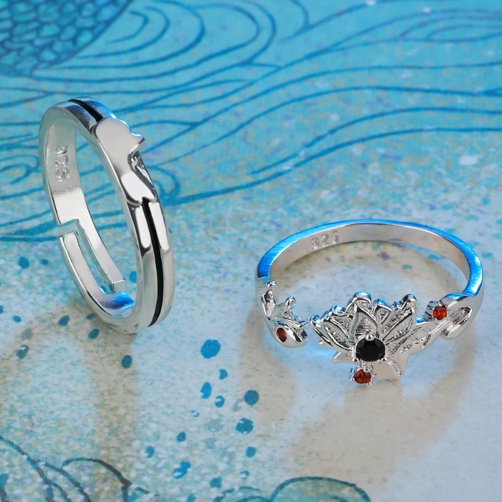 Women Ring Mo Dao Zu Shi Rings Man Lan Wangji Wei Wuxian Fashion Flower Clouds Jewellery Wedding Couples Cute Silver Color Gifts