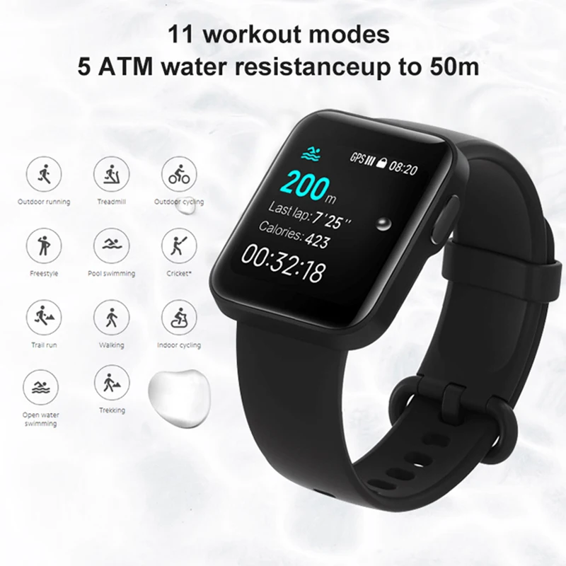 Global Version Xiaomi Mi Watch Lite 1.4 Inch Touch Screen GPS Heart Rate Fitness Tracker 5ATM Waterproof Alarm Sport Smart Watch
