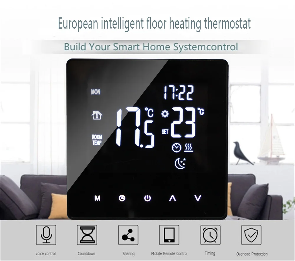 EU/UK 86mm Digital LCD Display Tuya App Control Wifi Smart Thermostat for Furnace IOT Domotica System