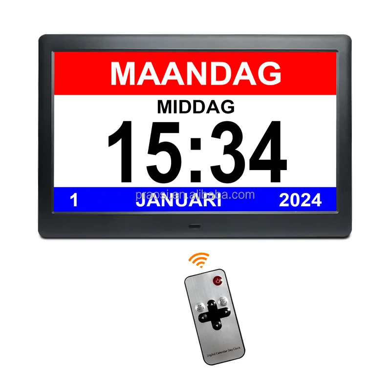 Best Selling Large Display XXL XXXL Smart Auto Dimming Digital Calendar Clock 10 10.1 Inch Medication Reminder Dementia Clocks