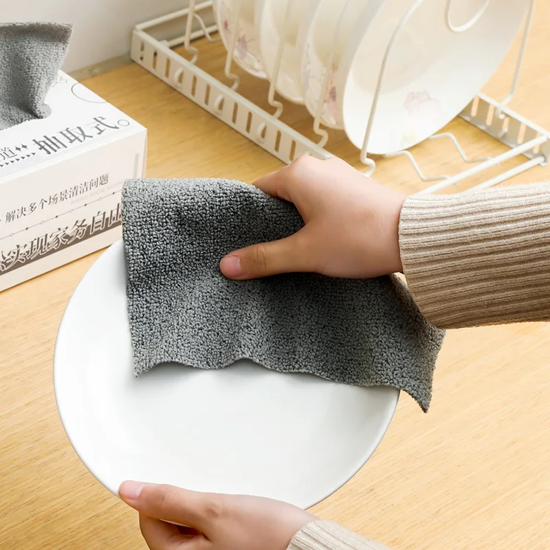 Disposable Microfiber Dish Wash Rags in Box (Pack of 20)180GSM Lint Free Cloth Reusable Kitchen Cleaning Auto Shops 8in GREY