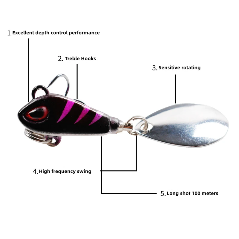 Factory price 6g 10g 15g 22g Big 3D Eyes Mini Rotating VIB Metal Lead Spinner Bait Trout Fish Fishing Lure