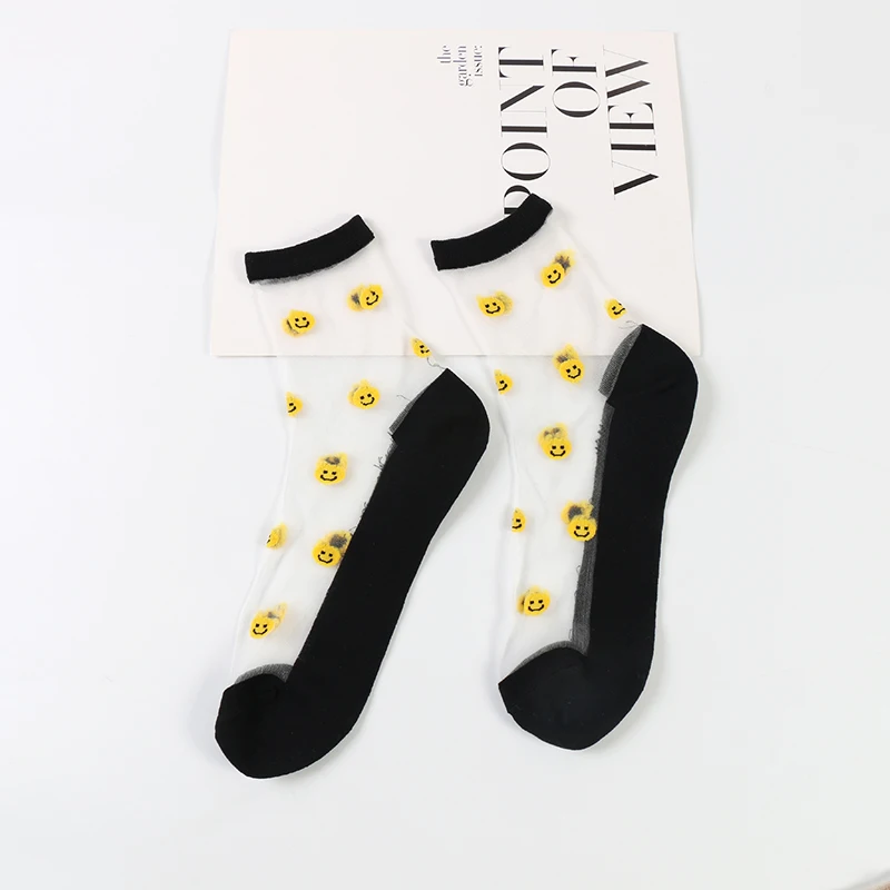Женские прозрачные нейлоновые носки Smile face, Короткие прозрачные носки из шелка с кристаллами