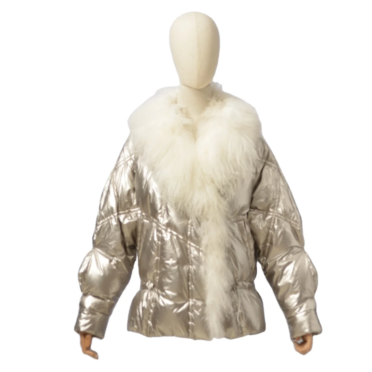 Special Color Short Duck Down Jacket Girls Real Lamb Fur Winter Classic Handmade Warm Women Winter Thick Coat