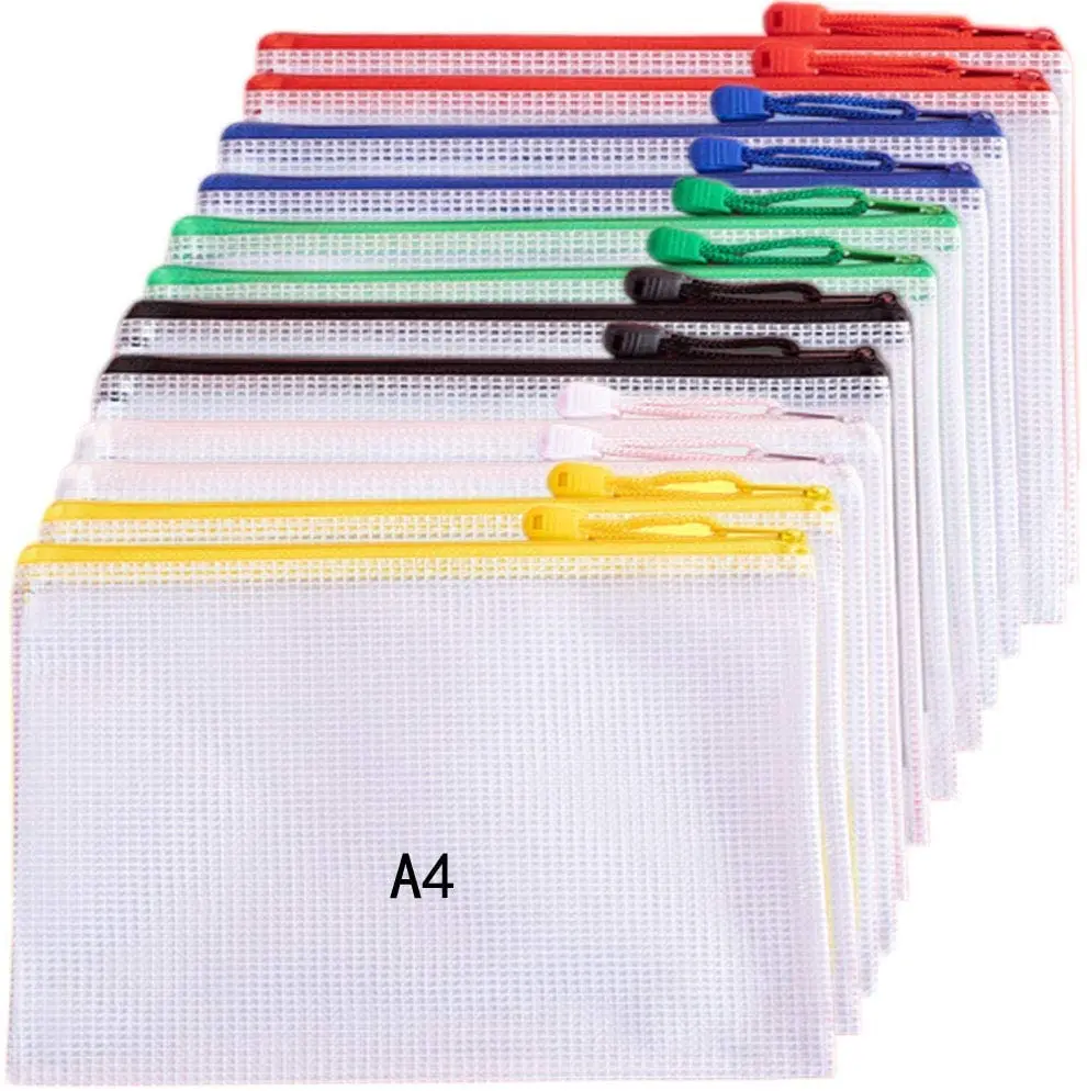2021 Transparent stationery file mesh bag clear zipper file document bag Storage pouch document Pencil Zippered pouch ur logo