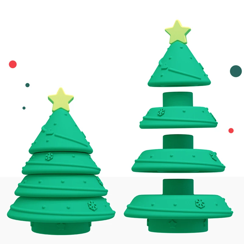 Baby Silicone Christmas Tree Design Building Blocks Educational Toy BPA Free Baby Jigsaw Stacking Puzzles Silicone Toy
