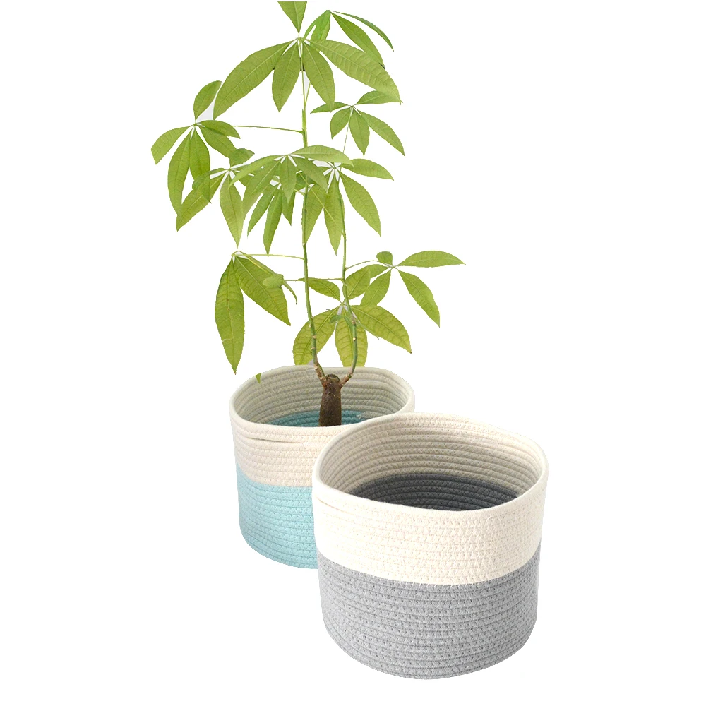 cloth flowerpot Aisimi Factory Plastic Hand-woven Cotton Rope Hanging Wall Flowerpot With Metal Chain Hanger For Sale