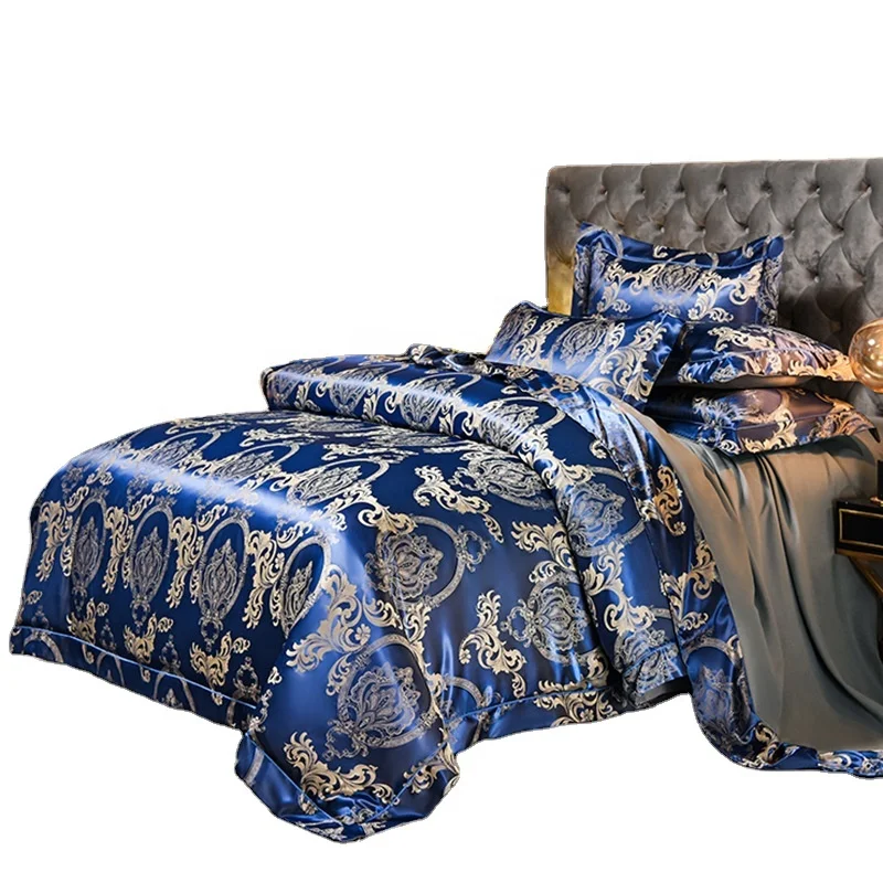 Silk Embroidery Bedding Set 4 Piece Luxury Design Duvet Cover Bed Sheet Pillowcases Set No Comforter Bedding Set