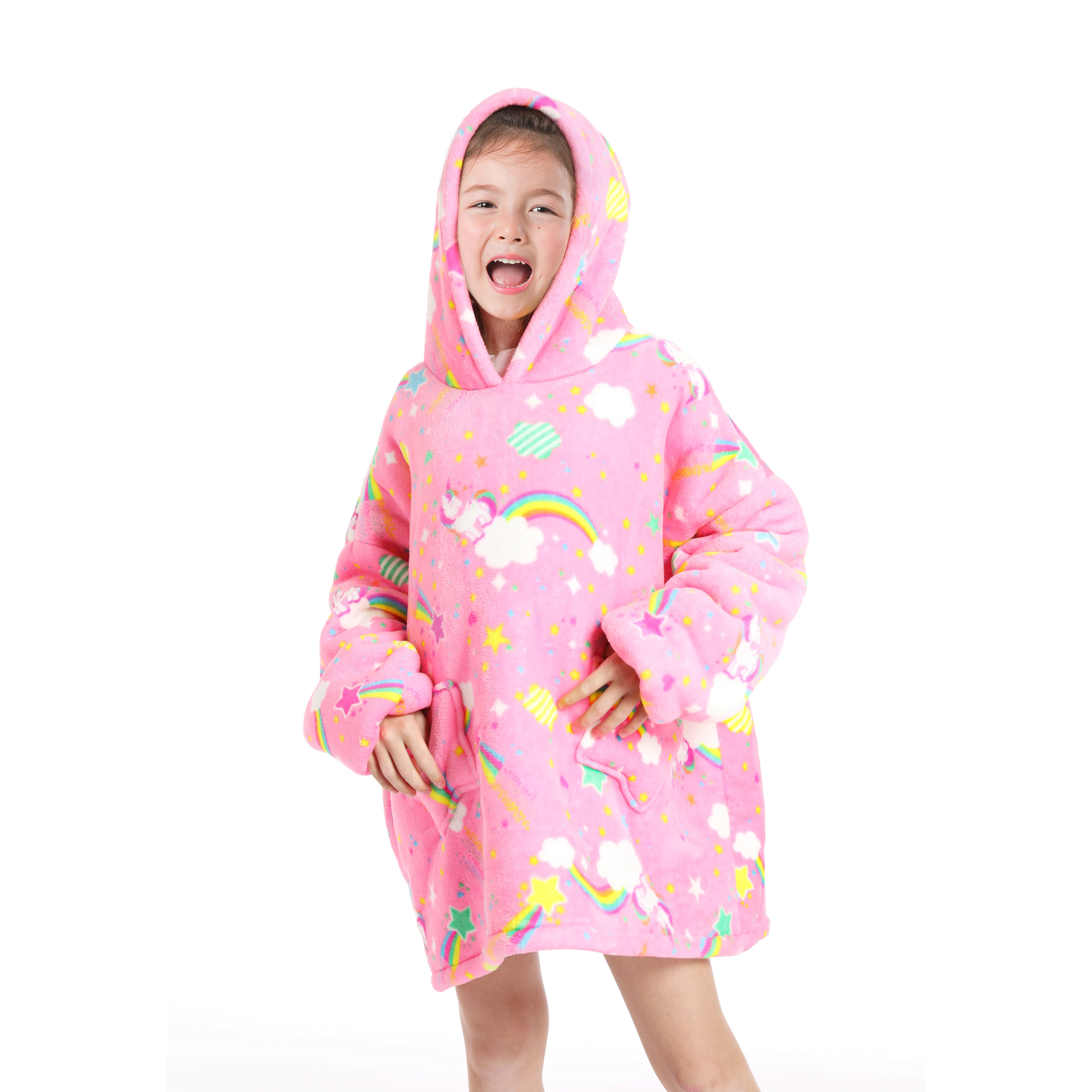 3d Premium Flannel Sweatshirt Custom Wearable Blanket Fleece Oversized Hoodie Blankets For Girls Boys Kids