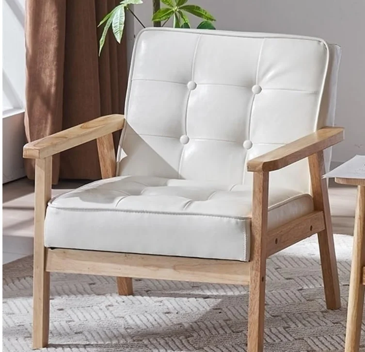 Nordic Style Single Seat Sofa Solid Wood Armrest PU Fabric for Home Outdoor Coffee Shop Apartment