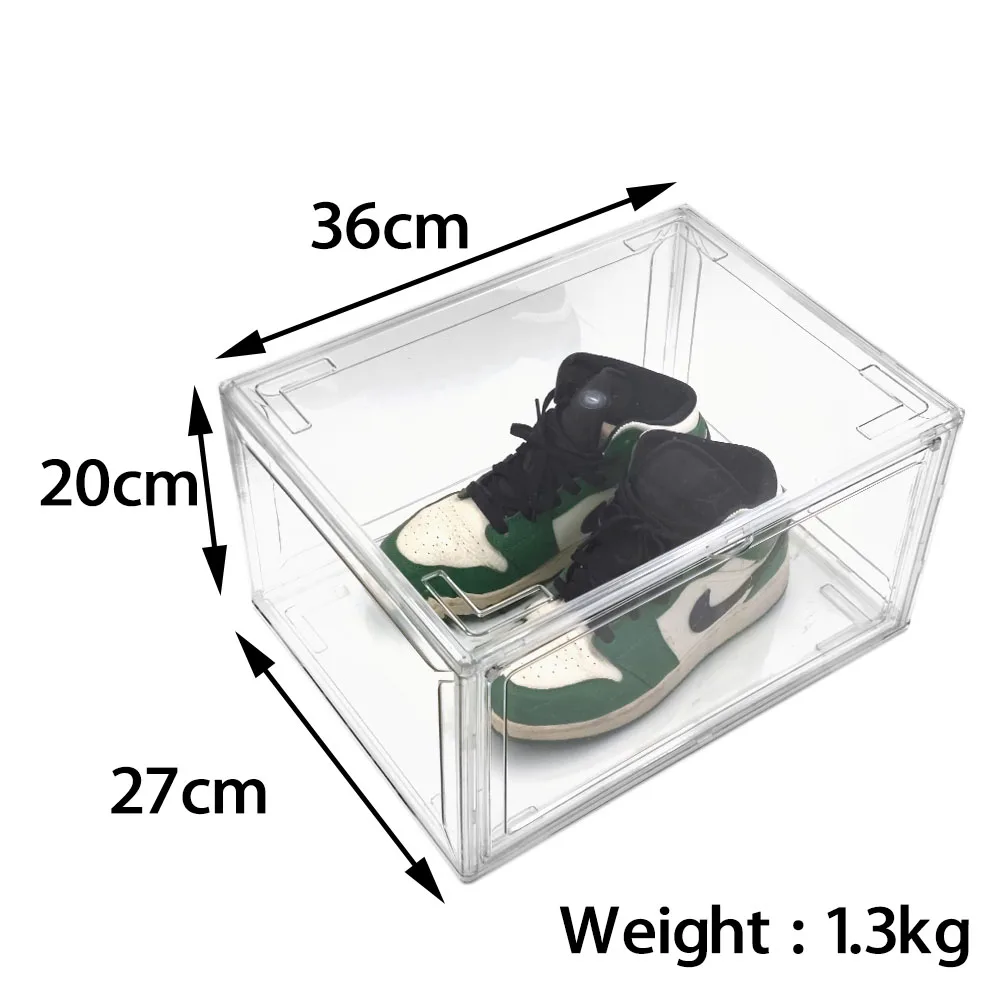 Wholesale Transparent Plastic Sneaker Stackable Shoe Storage Boxes Drop Front Acrylic Drawer Type Magnetic Clear Shoe Box