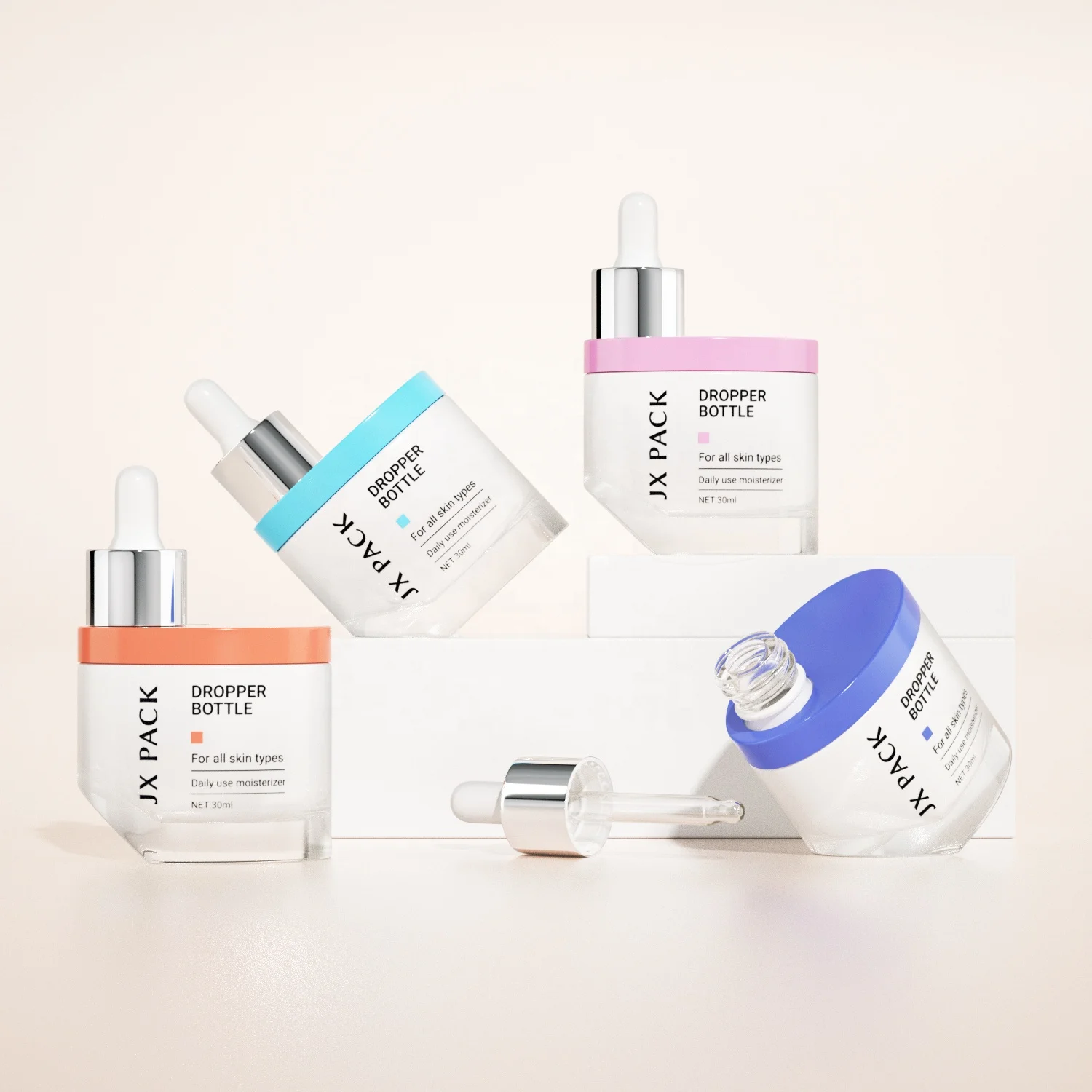 Frosted Colorful Special-Shaped 30ml Glass Cosmetic Face Serum Bottles Custom Empty Luxury Hair Essential Oil Dropper Bottle