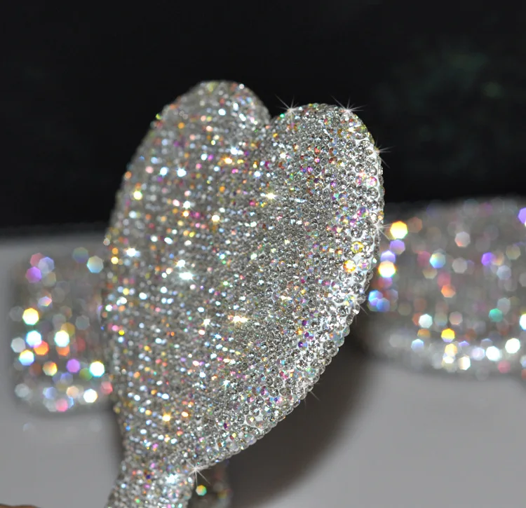 Mirrors Rhinestone Held Bling Logo Heart Small Diamond Makeup  Light Wholesale Mini High Quality Glitter Custom Hand Mirror