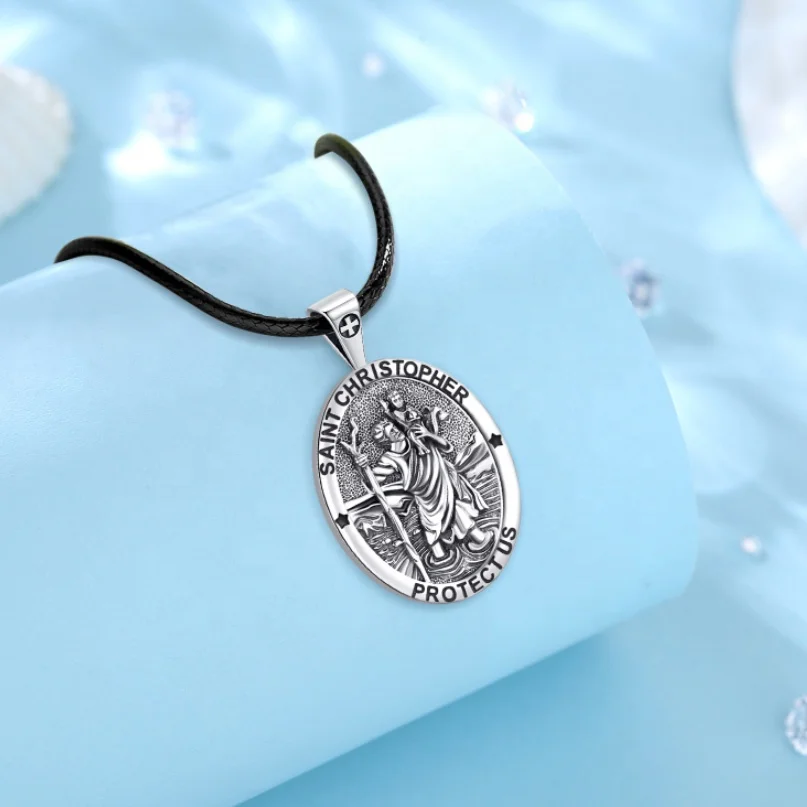 Религиозные ювелирные изделия 925 стерлингового серебра 18K позолоченный St Christopher овальной формы кулон ожерелье для мужчин или женщин