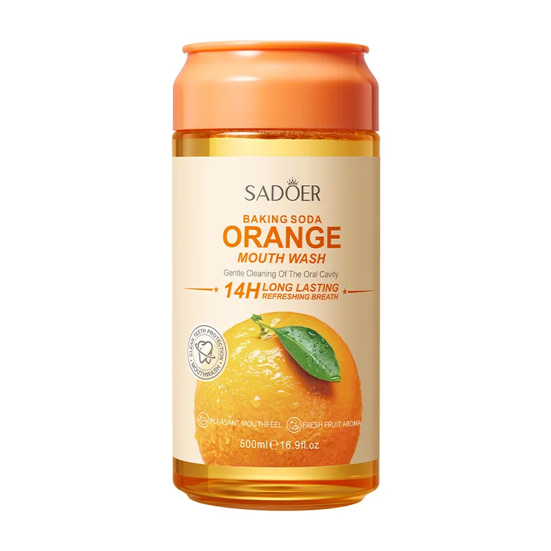 Organic Fresh Orange Peach Flavor 500ml Alcohol-free natural Mouthwash Baking Soda Effective Tooth Stain Removal mouth lotion