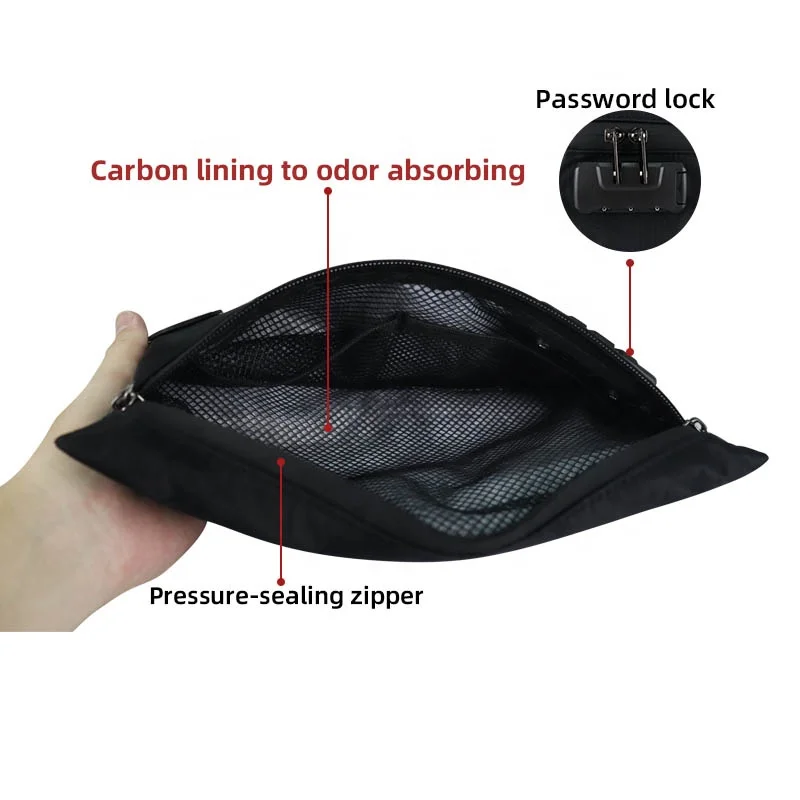 carbon glass pipes bag smoking smell proof polyester no smelly bag with Combo lock