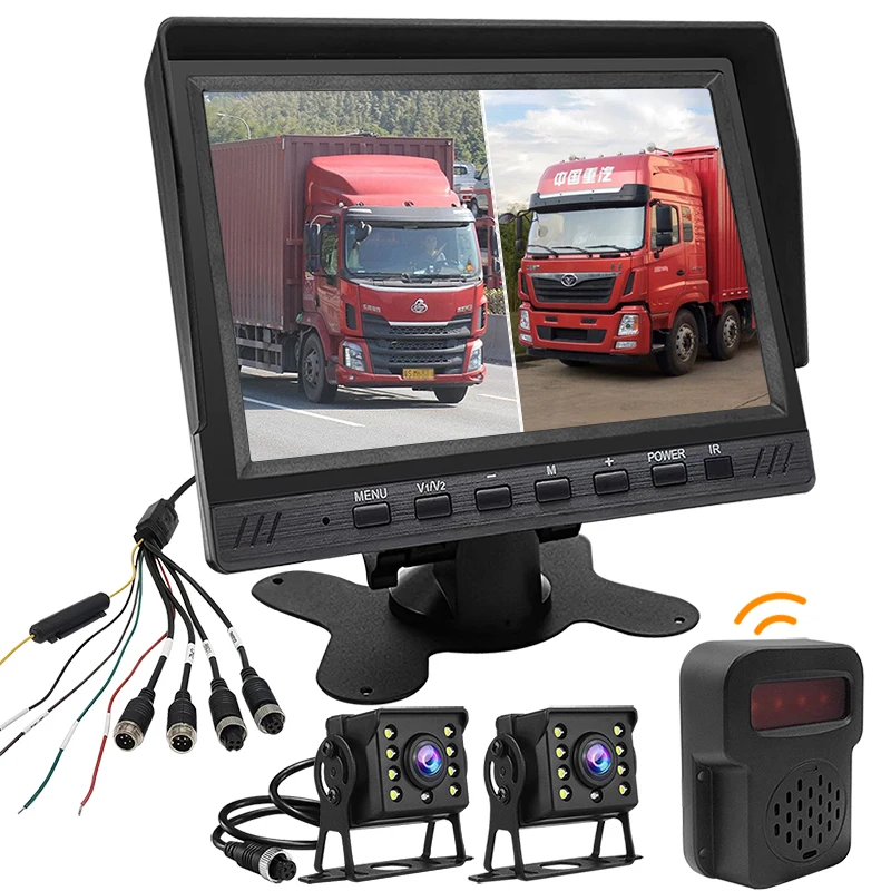 7 inches two splits record display BSD 2 channels truck camera recorder system car monitor with alarm
