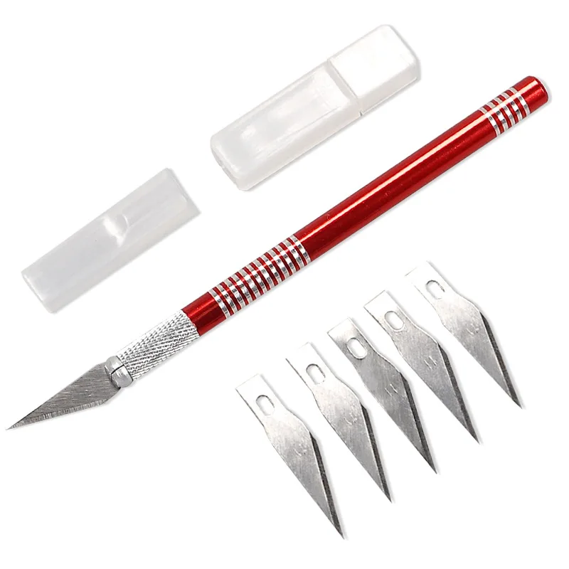 Aluminum Handle 5 Blades Carving Metal Scalpel Precision Knife Tools Kit Non-Slip Blades Carving Stainless Steel Craft Knife