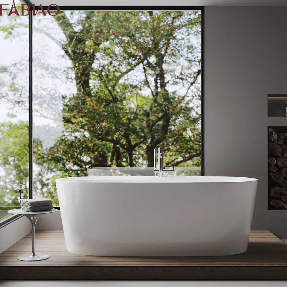 Fabiao Acrylic Solid Surface Stone Free Standing Bathtub Adults Tubs for hotel Bathroom