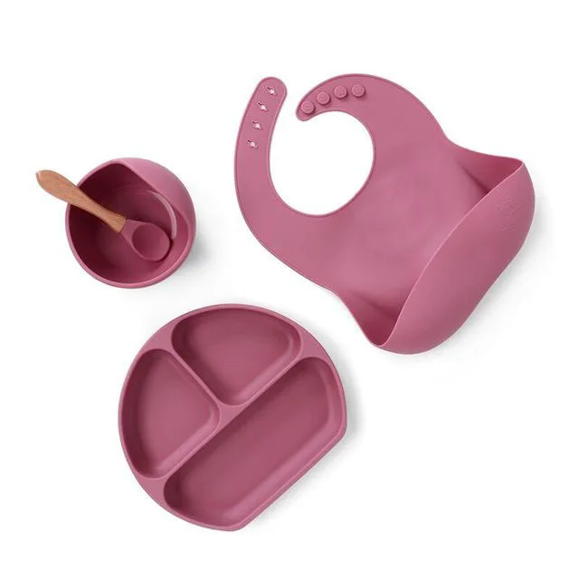 4 Pcs Custom Food Grade BPA Free Divided Kids Silicone Suction Plate Baby Feeding Set Baby Weaning Eating Set