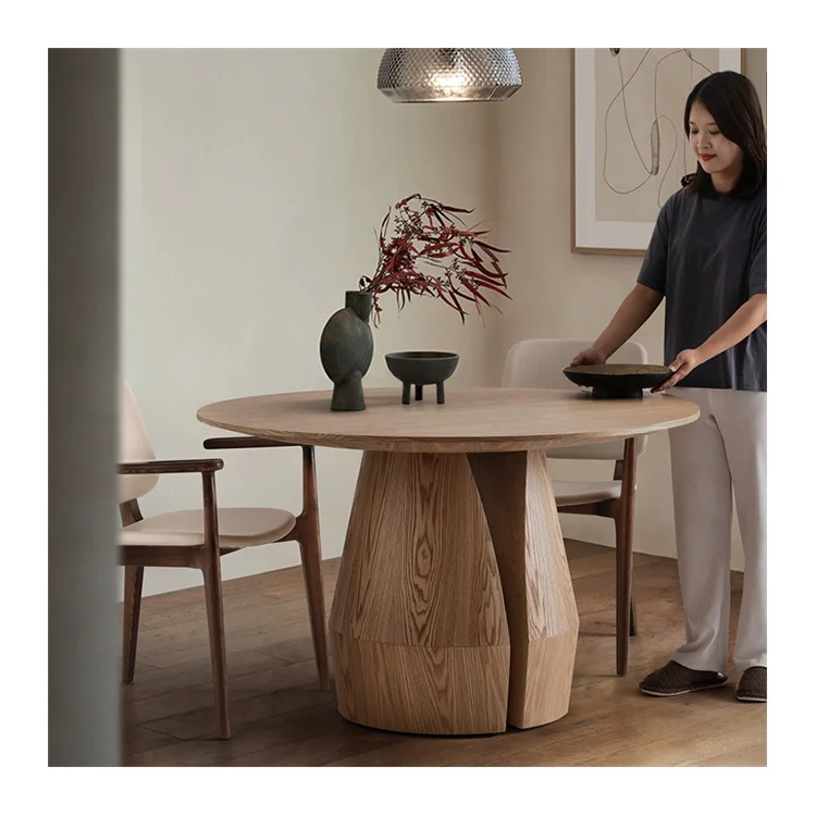 New Arrival Luxury Furniture Mushroom Dining Tables Veneer Walnut Round Table Set Wood Oak Solid Wooden Dining Table