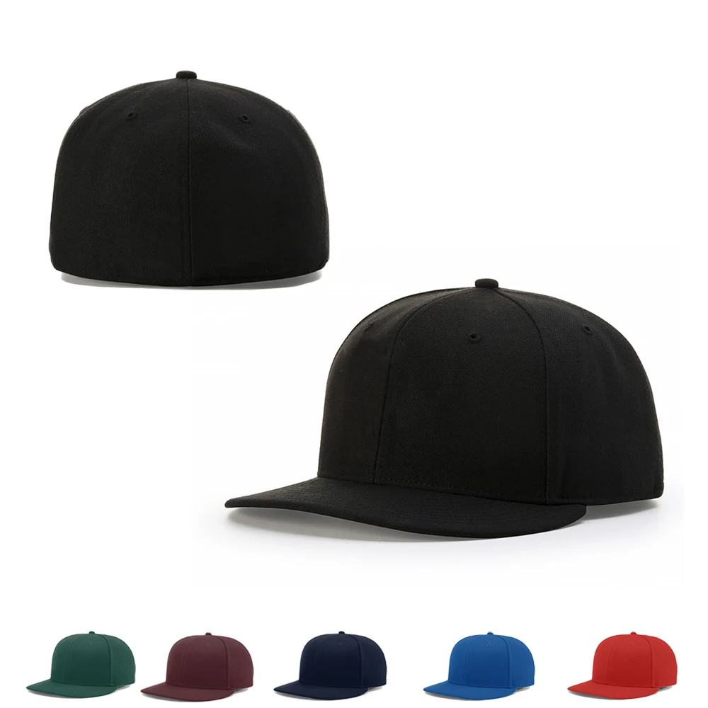Wholesale Factory gorras closed back mens 6 panel embroidery sports dad custom logo flat brim baseball flex fit fitted cap hats