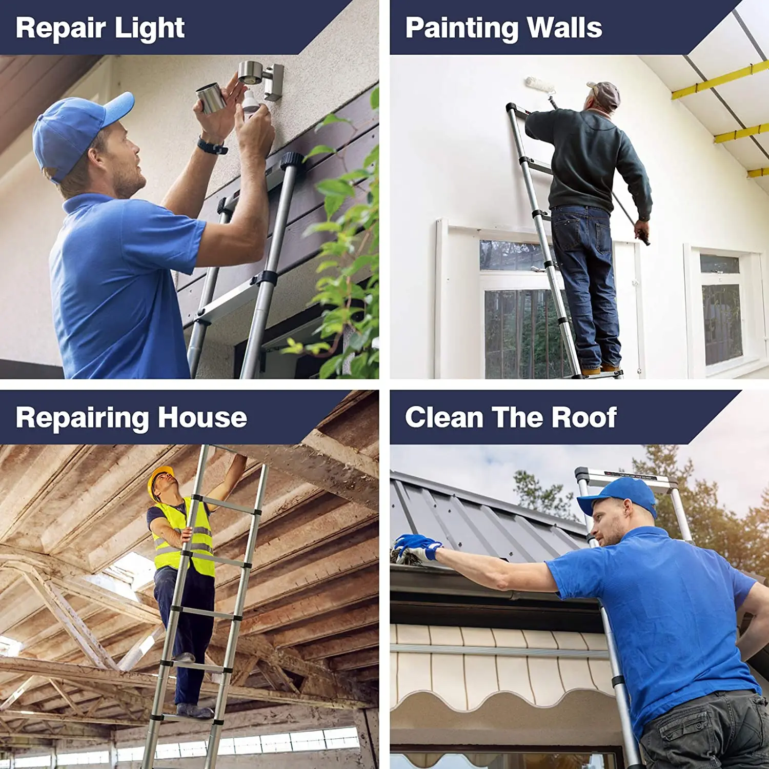 2.5m+2.5m Double Side Multi-used Telescopic Aluminium Ladder( 5m single straight height)