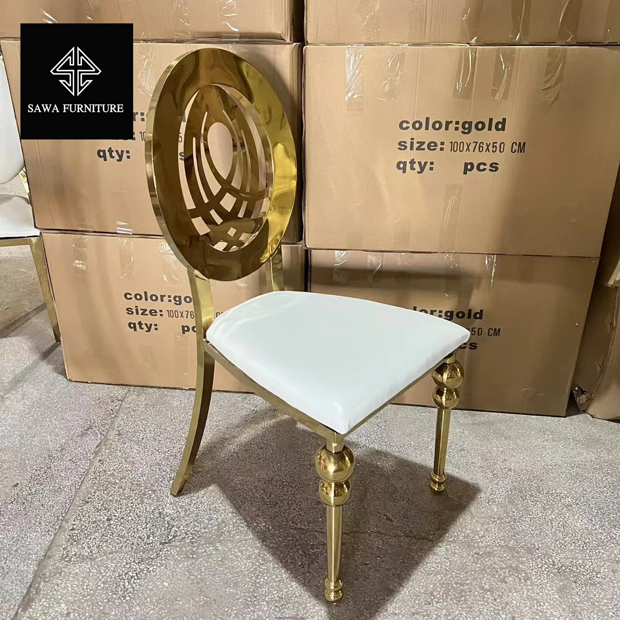 Stainless Steel Event Banquet Throne Throne Wedding Event Gold Dining Chairs with Cushions