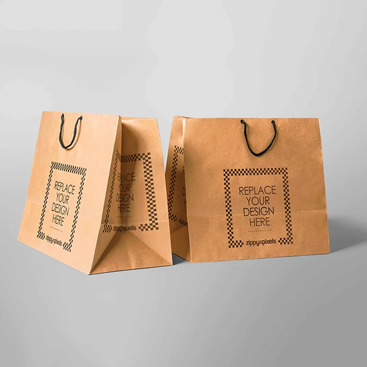 Wholesale Recycled Craft Nylon Handle Gift Black Brown White bolsa de papel, Custom Kraft Paper Shopping Bag With Your Own Logo