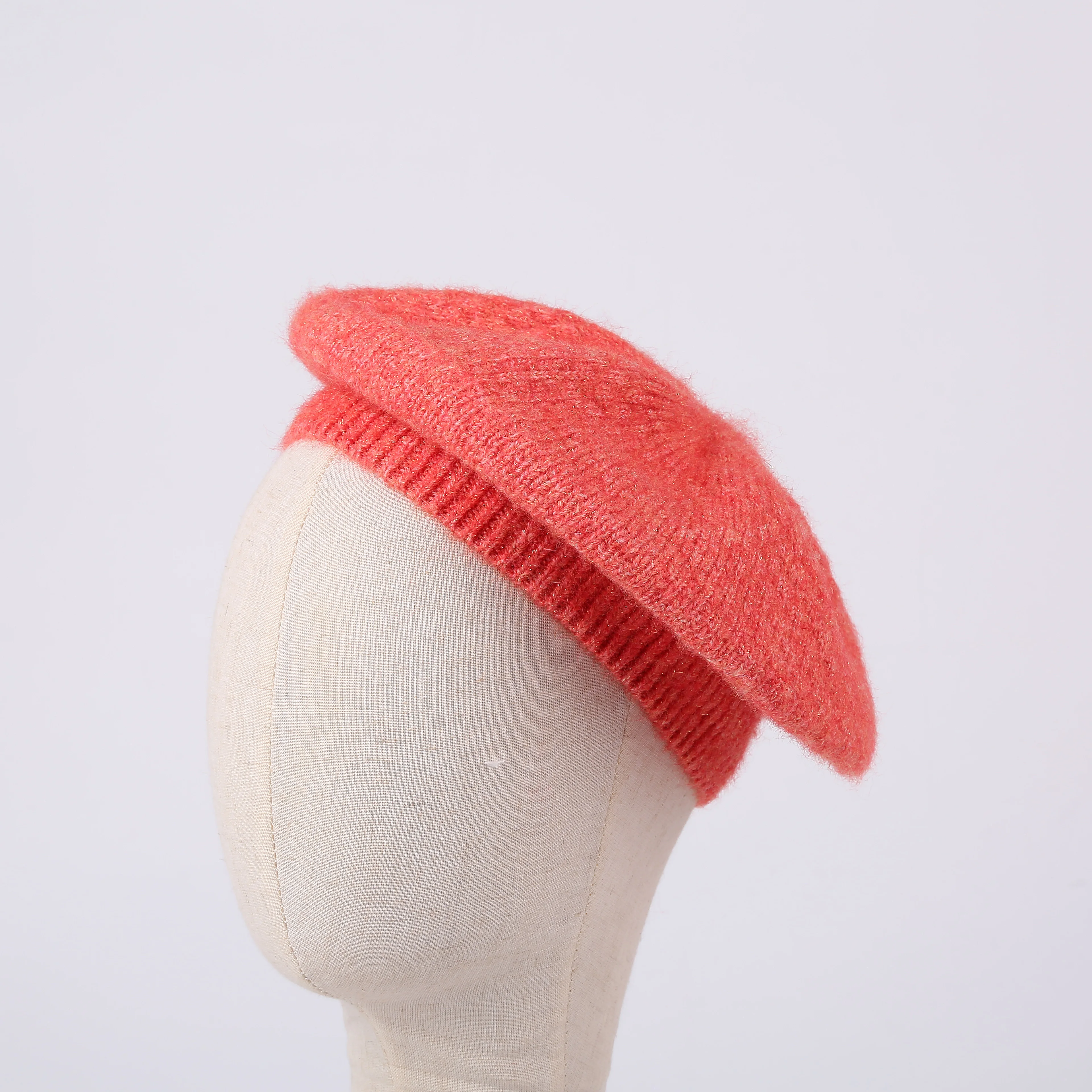 OEM ODM women fashion recycled sustainable diamond knit pattern beret with fleece lining scarf hat headwrap set