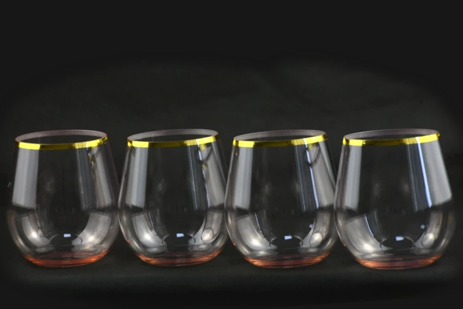  12 oz BPA Бесплатная пластиковая ПЭТ пластиковый набор с золотой оправой фужеры идеально подходит для свадебной