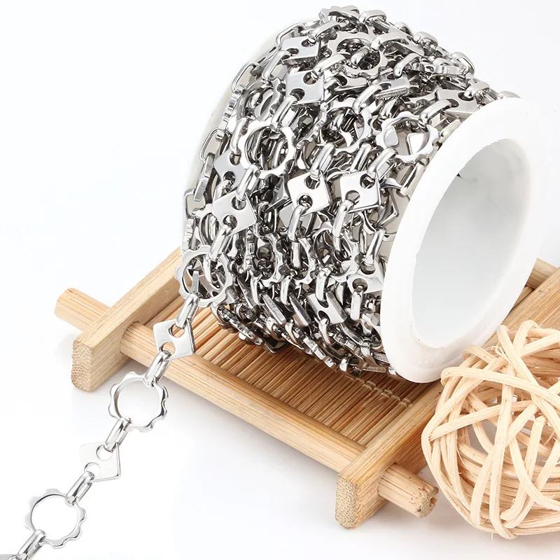 New Stainless Steel Handmade Round Gear Cross Link Chain | Waterproof, Non-Fading, Hypoallergenic for Men & Women Jewelry Making